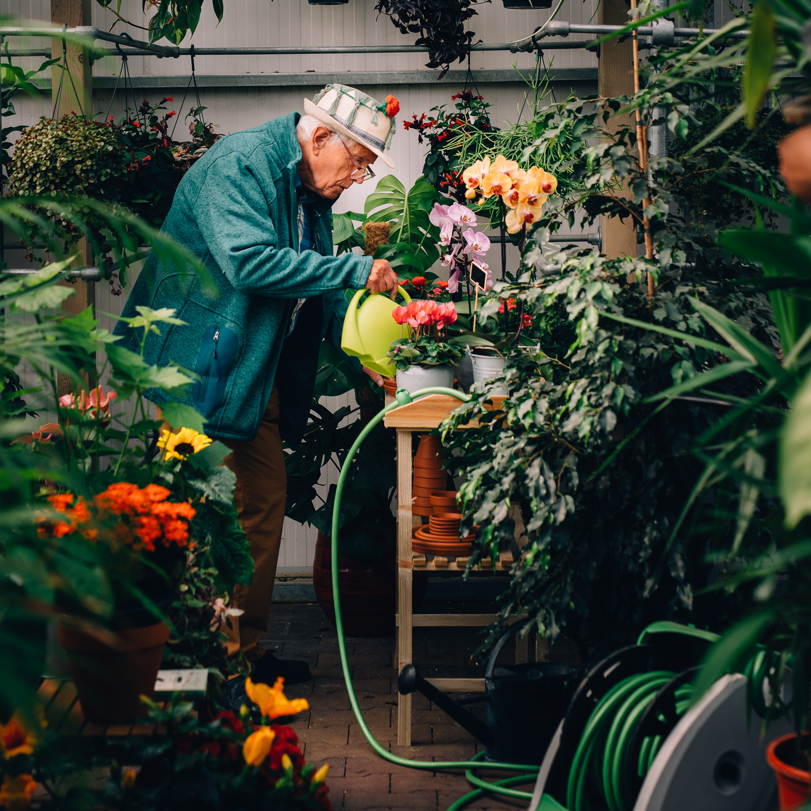 Man verzorgt planten in het cultuurparticipatie project Buitenpotse opvang